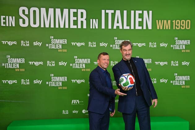 from left Lothar MATTHAEUS, Markus SOEDER State Premier of Bavaria and CSU Chairman Premiere EIN SOMMER IN ITALIEN WM 1990 on 16 03 20226 at Mathaeser Kino in Munich Red Carpet,Red Carpet