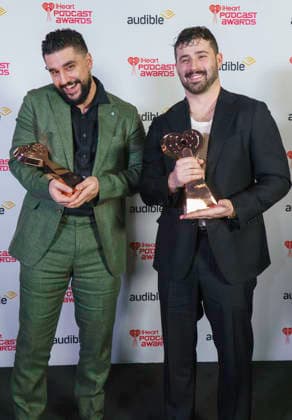 March 16, 2026: Austin, Texas. 2026 IHeartPodcast Awards, winners pose with their awards. Joe Santagato & Frankie Alvarez - for Best Comedy & Best Ensemble, - The Basement Yard.  - ZUMAda1_ 20260316_zap_da1_051 Copyright: xSandraxDahdahx