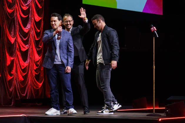 March 16, 2026: Austin, Texas. 2026 IHeartPodcast Awards, winners pose with their awards. Ben, Brett & Jordan Meiselas for Best News, The Meidas Touch Podcast. - ZUMAda1_ 20260316_zap_da1_045 Copyright: xSandraxDahdahx