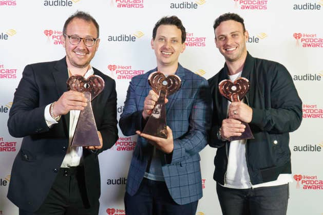 March 16, 2026: Austin, Texas. 2026 IHeartPodcast Awards, winners pose with their awards. Ben, Brett & Jordan Meiselas for Best News, The Meidas Touch Podcast. - ZUMAda1_ 20260316_zap_da1_075 Copyright: xSandraxDahdahx