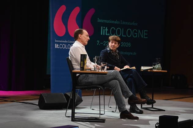 Austrian author Marc Elsberg and journalist Margarete von Schwarzkopf read and speak at Lit Cologne, the international literature festival