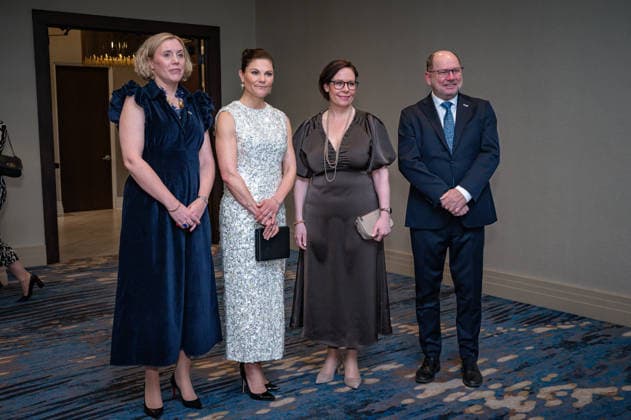 March 17, 2026, Houston, Texas, USA: From left, CONSUL GENERAL ANNA HAMMARLUND BLIXT, H.R.H. CROWN PRINCESS VICTORIA OF SWEDEN, H.E. MARIA MALMER STENERGARD, and H.E. AMBASSADOR URBAN AHLIN attend a gala reception at The Westin Galleria Houston in Houston, Texas, on March 17, 2026. Houston USA - ZUMAp213 20260317_znp_p213_007 Copyright: xLynnxPenningtonx