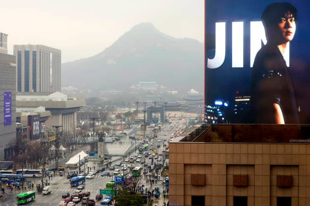 Workers set up a stage for an upcoming performance by K-pop group BTS at Gwanghwamun Square in Seoul, South Korea, March 18, 2026. BTS is scheduled to perform their comeback concert, BTS THE COMEBACK LIVE: ARIRANG, at Gwanghwamun Square on March 21, 2026. Matrix Images Jung Ui-Chel 