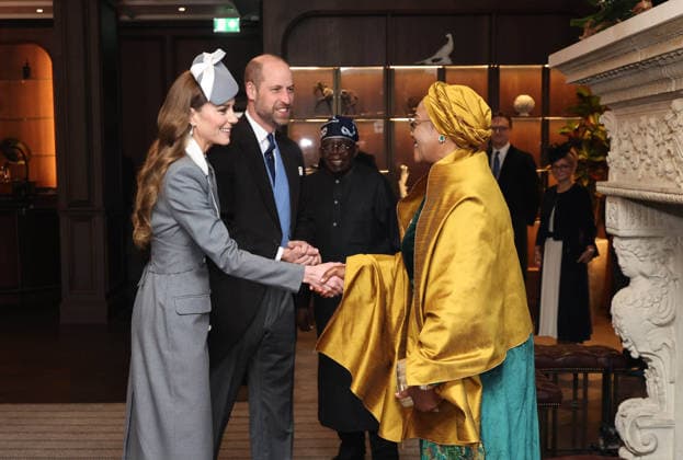 State Visit by the President of the Federal Republic of Nigeria and Mrs Tinubu 18 03 2026. Windsor, UK. The Prince and Princess of Wales greet The President and First Lady, on behalf of The King, at the Fairmont Hotel Windsor. Their Royal Highnesses travelled with The President and First Lady to Datchet Road, Windsor, where The President and First Lady received a Ceremonial Welcome., Credit:Pete Maclaine Avalon United Kingdom, England, Windsor  Copyright: xPetexMaclainex xAvalonx 1084072394