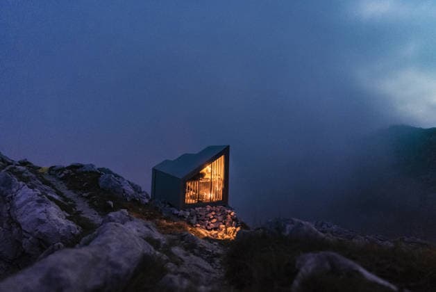 Creative Highlights World Skuta Bivouac glowing in the misty twilight Kamni?ka Bistrica, Kamnik, Slovenia CR_MIJO26031798-1984987-01