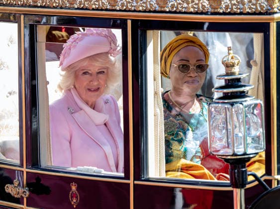 . 18 03 2026. Windsor , United Kingdom. King Charles III, Queen Camilla ,Prince William and Kate Middleton, the Prince and Princess of Wales, with President of Nigeria Bola Ahmed Tinubu and First Lady Oluremi Tinubu ,as they arrive in Windsor on the first day of their state visit to the UK.  xi-Imagesx xPoolx IIM-26645-0122