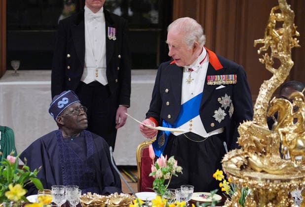 . 18 03 2026. Windsor , United Kingdom. King Charles III ,Queen Camilla, Prince William and Kate Middleton, the Prince and Princess of Wales, with President of Nigeria Bola Ahmed Tinubu and First Lady Oluremi Tinubu at a State Banquet at Windsor Castle, on the first day of their state visit to the UK.  xi-Imagesx xPoolx IIM-26645-0145