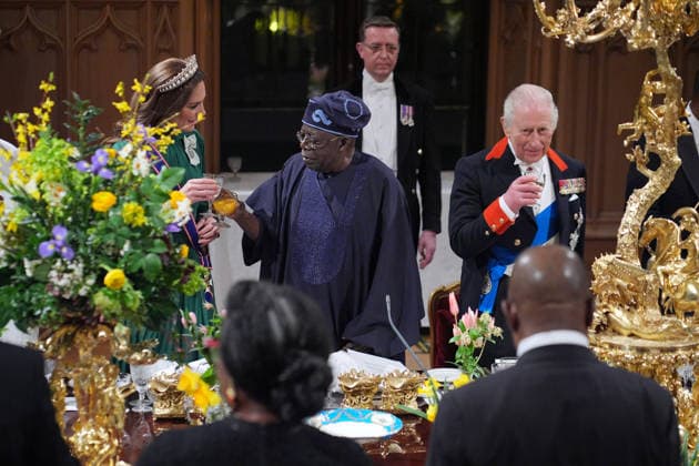 . 18 03 2026. Windsor , United Kingdom. King Charles III ,Queen Camilla, Prince William and Kate Middleton, the Prince and Princess of Wales, with President of Nigeria Bola Ahmed Tinubu and First Lady Oluremi Tinubu at a State Banquet at Windsor Castle, on the first day of their state visit to the UK.  xi-Imagesx xPoolx IIM-26645-0148