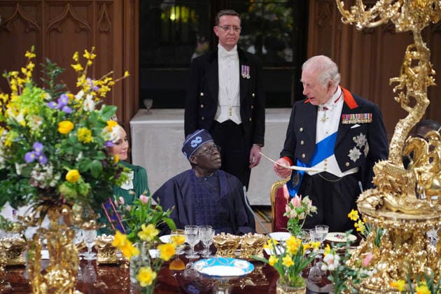 . 18 03 2026. Windsor , United Kingdom. King Charles III ,Queen Camilla, Prince William and Kate Middleton, the Prince and Princess of Wales, with President of Nigeria Bola Ahmed Tinubu and First Lady Oluremi Tinubu at a State Banquet at Windsor Castle, on the first day of their state visit to the UK.  xi-Imagesx xPoolx IIM-26645-0149