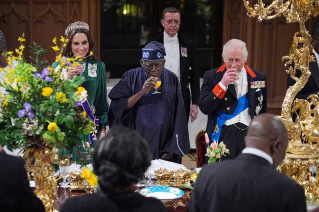. 18 03 2026. Windsor , United Kingdom. King Charles III ,Queen Camilla, Prince William and Kate Middleton, the Prince and Princess of Wales, with President of Nigeria Bola Ahmed Tinubu and First Lady Oluremi Tinubu at a State Banquet at Windsor Castle, on the first day of their state visit to the UK.  xi-Imagesx xPoolx IIM-26645-0151