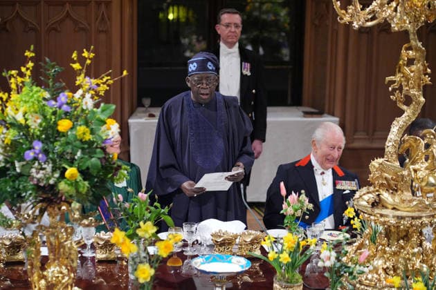 . 18 03 2026. Windsor , United Kingdom. King Charles III ,Queen Camilla, Prince William and Kate Middleton, the Prince and Princess of Wales, with President of Nigeria Bola Ahmed Tinubu and First Lady Oluremi Tinubu at a State Banquet at Windsor Castle, on the first day of their state visit to the UK.  xi-Imagesx xPoolx IIM-26645-0152