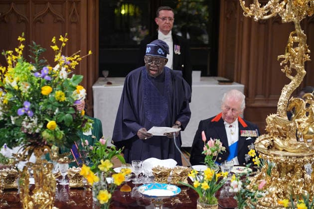 . 18 03 2026. Windsor , United Kingdom. King Charles III ,Queen Camilla, Prince William and Kate Middleton, the Prince and Princess of Wales, with President of Nigeria Bola Ahmed Tinubu and First Lady Oluremi Tinubu at a State Banquet at Windsor Castle, on the first day of their state visit to the UK.  xi-Imagesx xPoolx IIM-26645-0154