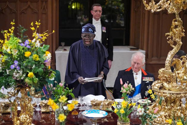 . 18 03 2026. Windsor , United Kingdom. King Charles III ,Queen Camilla, Prince William and Kate Middleton, the Prince and Princess of Wales, with President of Nigeria Bola Ahmed Tinubu and First Lady Oluremi Tinubu at a State Banquet at Windsor Castle, on the first day of their state visit to the UK.  xi-Imagesx xPoolx IIM-26645-0156