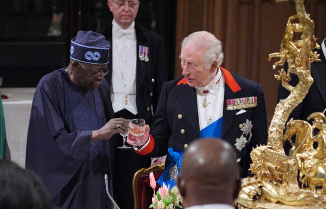 . 18 03 2026. Windsor , United Kingdom. King Charles III ,Queen Camilla, Prince William and Kate Middleton, the Prince and Princess of Wales, with President of Nigeria Bola Ahmed Tinubu and First Lady Oluremi Tinubu at a State Banquet at Windsor Castle, on the first day of their state visit to the UK.  xi-Imagesx xPoolx IIM-26645-0159