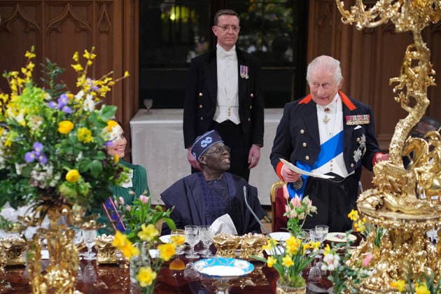 . 18 03 2026. Windsor , United Kingdom. King Charles III ,Queen Camilla, Prince William and Kate Middleton, the Prince and Princess of Wales, with President of Nigeria Bola Ahmed Tinubu and First Lady Oluremi Tinubu at a State Banquet at Windsor Castle, on the first day of their state visit to the UK.  xi-Imagesx xPoolx IIM-26645-0169