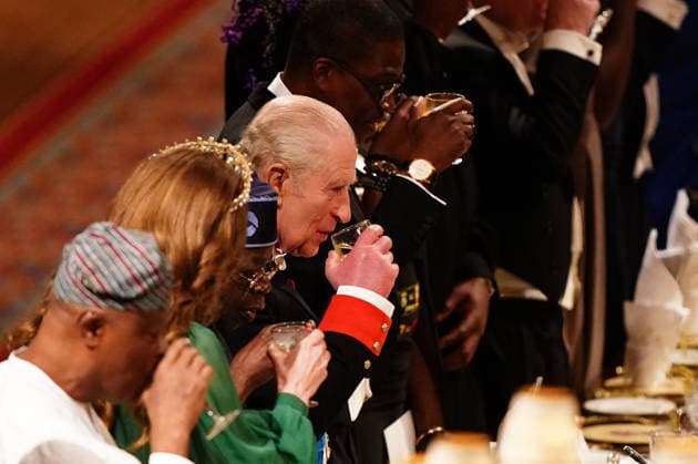 . 18 03 2026. Windsor , United Kingdom. King Charles III ,Queen Camilla, Prince William and Kate Middleton, the Prince and Princess of Wales, with President of Nigeria Bola Ahmed Tinubu and First Lady Oluremi Tinubu at a State Banquet at Windsor Castle, on the first day of their state visit to the UK.  xi-Imagesx xPoolx IIM-26645-0181