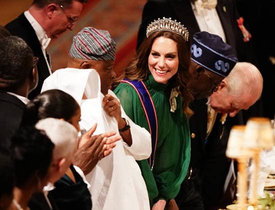 . 18 03 2026. Windsor , United Kingdom. King Charles III ,Queen Camilla, Prince William and Kate Middleton, the Prince and Princess of Wales, with President of Nigeria Bola Ahmed Tinubu and First Lady Oluremi Tinubu at a State Banquet at Windsor Castle, on the first day of their state visit to the UK.  xi-Imagesx xPoolx IIM-26645-0184