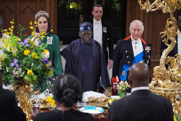 Nigerian State visit to the UK The State Banquet for The President, Bola Ahmed Tinubu, and First Lady of Nigeria, Oluremi Tinubu, on the first day of their State visit to the UK, at Windsor Castle, Windsor, Berkshire, UK, on the 18th March 2026. Picture by Aaron Chown WPA-Pool Windsor Windsor Castle Berkshire United Kingdom  WHA-0814