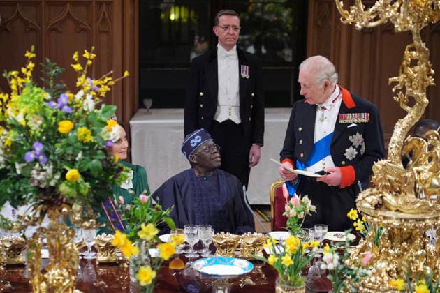 Nigerian State visit to the UK The State Banquet for The President, Bola Ahmed Tinubu, and First Lady of Nigeria, Oluremi Tinubu, on the first day of their State visit to the UK, at Windsor Castle, Windsor, Berkshire, UK, on the 18th March 2026. Picture by Aaron Chown WPA-Pool Windsor Windsor Castle Berkshire United Kingdom  WHA-0814