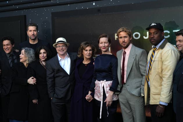 March 18, 2026, New York, Ny, USA: COURTNAY VALENTI, SUE KROLL. ANDY WEIR, AMY PASCAL, SANDRA HULLER, RYAN GOSLING, LIONEL BOYCE and CHRIS MILLER attend the Project Hail Mary New York Premiere, Red Carpet Arrivals, .Lincoln Center, NYC.March 18, 2026. New York USA - ZUMAms4_ 20260318_faf_ms4_038 Copyright: xSoniaxMoskowitzxGordonx