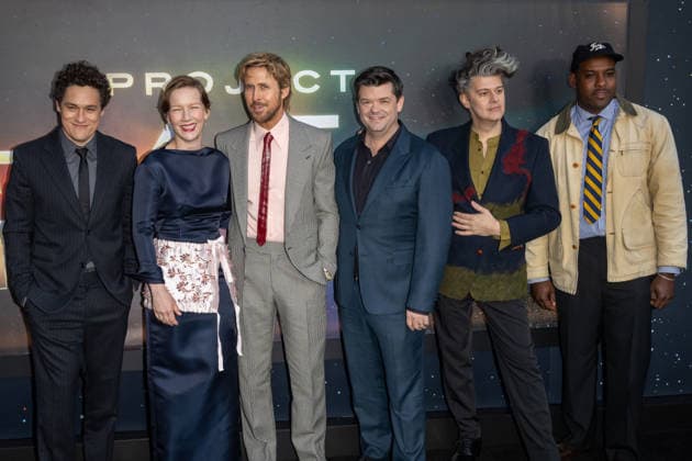 Project Hail Mary New York Premiere, New York, USA - 18 Mar 2026 (L-R) Phil Lord, Sandra Hüller, Ryan Gosling, Chris Miller, James Ortiz and Lionel Boyce attend Project Hail Mary New York premiere at Lincoln Center on March 18, 2026 in New York City. New York United States Copyright: xRonxAdarx xSOPAxImagesx _radar_phm_20260318_02001