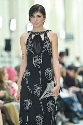 Mercedes-Benz Fashion Week in Madrid , Spain -18 MAR 2026. A model walks the runway wearing a design by Isabel Sanchis during the Mercedes-Benz Fashion Week de Madrid in IFEMA. Madrid Spain Copyright: xAtilanoxGarciax xSOPAxImagesx photos09295