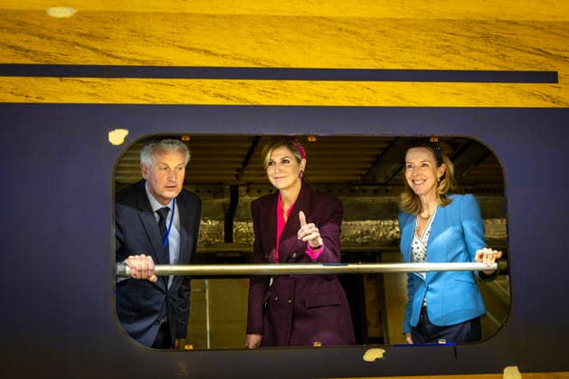19-03-2026 Haarlem Queen Maxima in a modernized train, travelling from Haarlem to Utrecht during the 11st Circular Economy Week, organized by the Groene Brein, in Haarlem and Utrecht. Â  Copyright: xPPEx