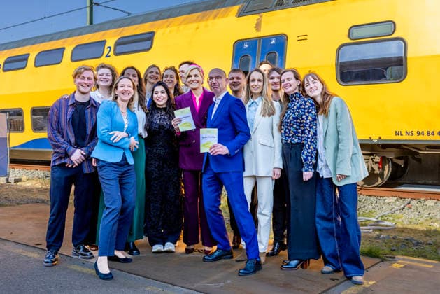 19-03-2026 Haarlem Queen Maxima in a modernized train, travelling from Haarlem to Utrecht during the 11st Circular Economy Week, organized by the Groene Brein, in Haarlem and Utrecht. Â  Copyright: xPPEx