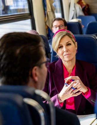 19-03-2026 Haarlem Queen Maxima in a modernized train, travelling from Haarlem to Utrecht during the 11st Circular Economy Week, organized by the Groene Brein, in Haarlem and Utrecht. Â  Copyright: xPPEx