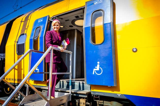 19-03-2026 Haarlem Queen Maxima in a modernized train, travelling from Haarlem to Utrecht during the 11st Circular Economy Week, organized by the Groene Brein, in Haarlem and Utrecht. Â  Copyright: xPPEx