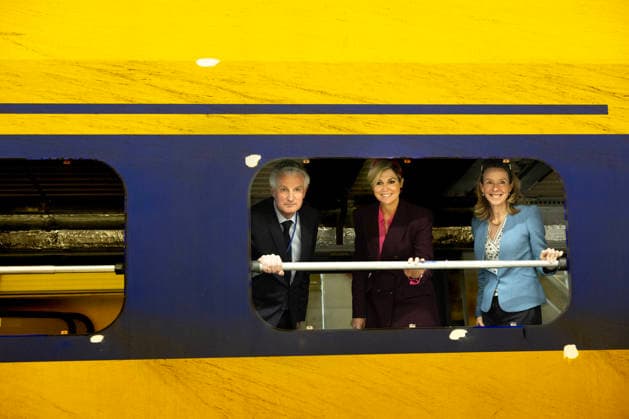 19-03-2026 Haarlem Queen Maxima in a modernized train, travelling from Haarlem to Utrecht during the 11st Circular Economy Week, organized by the Groene Brein, in Haarlem and Utrecht. Â  Copyright: xPPEx