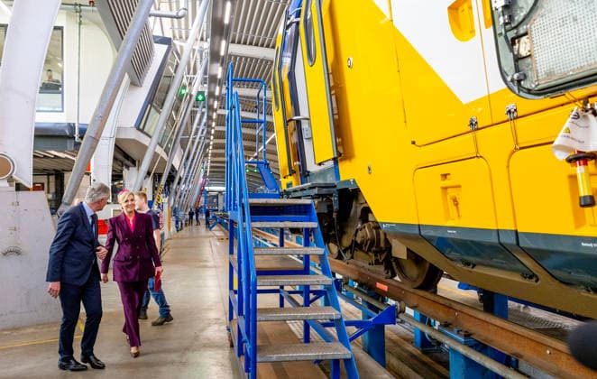 19-03-2026 Haarlem Queen Maxima in a modernized train, travelling from Haarlem to Utrecht during the 11st Circular Economy Week, organized by the Groene Brein, in Haarlem and Utrecht. Â  Copyright: xPPEx