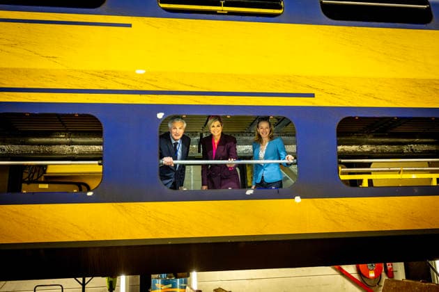 19-03-2026 Haarlem Queen Maxima in a modernized train, travelling from Haarlem to Utrecht during the 11st Circular Economy Week, organized by the Groene Brein, in Haarlem and Utrecht. Â  Copyright: xPPEx