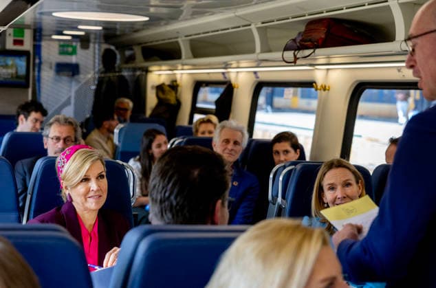 19-03-2026 Haarlem Queen Maxima in a modernized train, travelling from Haarlem to Utrecht during the 11st Circular Economy Week, organized by the Groene Brein, in Haarlem and Utrecht. Â  Copyright: xPPEx