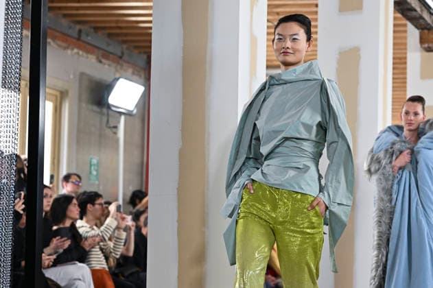 February 28, 2026, Madrid, Spain: A model walks the runway wearing a design by Ernesto Naranjo during Mercedes-Benz Fashion Week de Madrid at Palacio Fernaz Nunoz. Madrid Spain  - ZUMAs197 20260228_aaa_s197_2437 Copyright: xAtilanoxGarciax