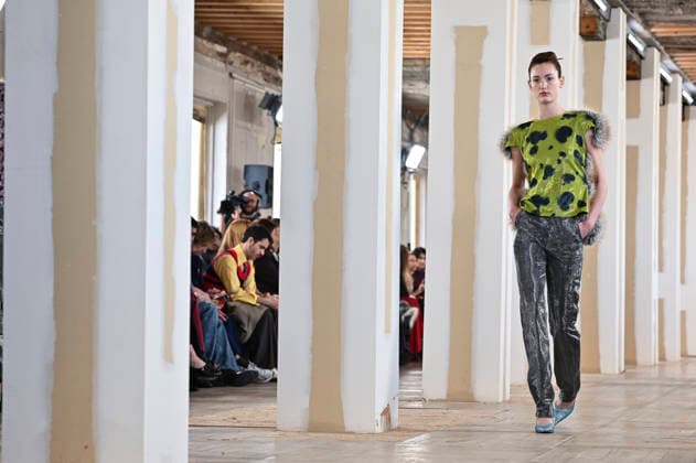 February 28, 2026, Madrid, Spain: A model walks the runway wearing a design by Ernesto Naranjo during Mercedes-Benz Fashion Week de Madrid at Palacio Fernaz Nunoz. Madrid Spain  - ZUMAs197 20260228_aaa_s197_2440 Copyright: xAtilanoxGarciax