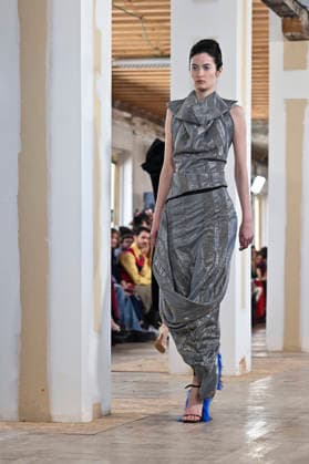 February 28, 2026, Madrid, Spain: A model walks the runway wearing a design by Ernesto Naranjo during Mercedes-Benz Fashion Week de Madrid at Palacio Fernaz Nunoz. Madrid Spain - ZUMAs197 20260228_aaa_s197_2453 Copyright: xAtilanoxGarciax