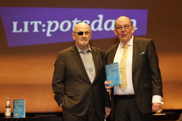 Salman Rushdie, curator DENIS SCHECK The eleventh hour, Salman Rushdie at LIT Potsdam, on 19 03 2026 in Potsdam, LIT , Germany