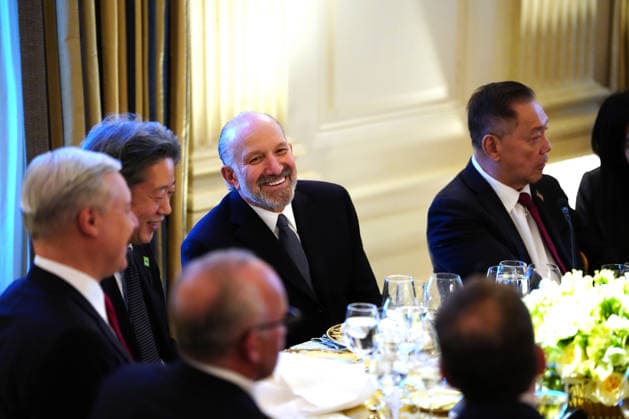 Secretary of Commerce Howard Lutnick attends a dinner for Prime Minster Sanae Takaichi of Japan hosted by President Donald Trump in the State Dining Room of the White House in Washington, DC, on Thursday, March 19, 2026. Earlier in the day, President Trump and Takeuchi exchanged views on Iran, energy, and issues in the Indo-Pacific region.  WAX20260319911 AaronxSchwartz