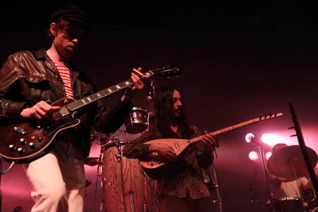 Thijs Elzinga and Erdinc Ecevit Yildiz, from left, from the band Altin Gün at a concert at Huxleys Neue Welt in Berlin, March 19, 2026 Altin Gün concert Berlin