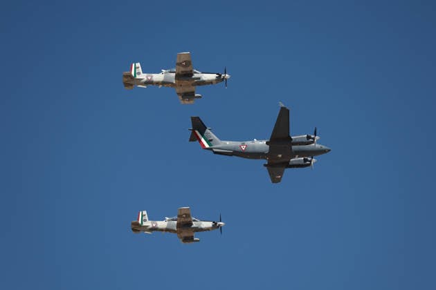 Military exercise under the Kukulcan security plan for the 2026 FIFA World Cup in Mexico ZUMPANGO, MEXICO - MARCH 19: Mexican Army aircraft fly over the Santa Lucia Air Force base during the Ollamani military exercise, in Zumpango, Mexico on March 19, 2026. According to Mexican authorities, the exercise is part of interagency security coordination under the Kukulcan security plan for the 2026 FIFA World Cup, involving technical groups set up by a high-level committee on disarmament, terrorism and international security. Daniel Cardenas Anadolu Zumpango Mexico. Editorial use only. Please get in touch for any other usage.  Copyright: x2026xAnadoluxDanielxCardenasx