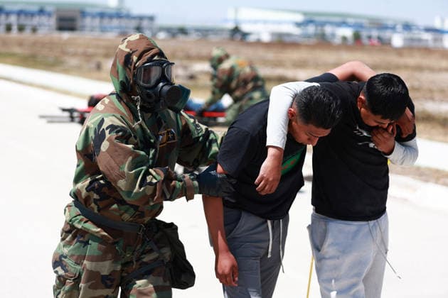 Military exercise under the Kukulcan security plan for the 2026 FIFA World Cup in Mexico ZUMPANGO, MEXICO - MARCH 19: Members of the Mexican Army conduct operations during the Ollamani military exercise, at the Santa Lucia Air Force base, in Zumpango, Mexico on March 19, 2026. According to Mexican authorities, the exercise is part of interagency security coordination under the Kukulcan security plan for the 2026 FIFA World Cup, involving technical groups set up by a high-level committee on disarmament, terrorism and international security. Daniel Cardenas Anadolu Zumpango Mexico. Editorial use only. Please get in touch for any other usage.  Copyright: x2026xAnadoluxDanielxCardenasx