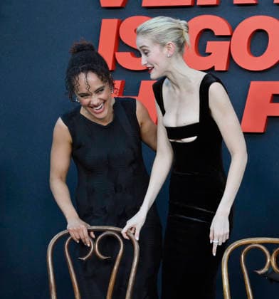 Cast members Karla Crome (L) and Gus Birney attend the premiere of Netflix s supernatural horror TV mini series Something Very Bad Is Going to Happen at the Egyptian Theatre in the Hollywood section of Los Angeles on Thursday, March 19, 2026. Storyline: A bride has a feeling that something horrifying will happen at her wedding Ñ and the closer to the altar she gets, the worse it becomes.  LAP2026031932 JIMxRUYMEN