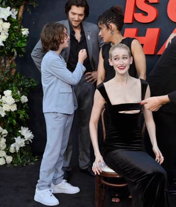 Cast members Sawyer Fraser, Jeff Wilbusch, Karla Crome, and Gus Birney (L-R) attend the premiere of Netflix s supernatural horror TV mini series Something Very Bad Is Going to Happen at the Egyptian Theatre in the Hollywood section of Los Angeles on Thursday, March 19, 2026. Storyline: A bride has a feeling that something horrifying will happen at her wedding Ñ and the closer to the altar she gets, the worse it becomes.  LAP2026031934 JIMxRUYMEN