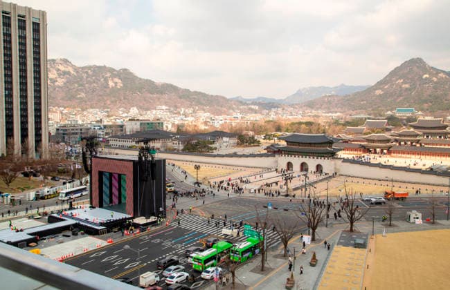 BTS s upcoming comeback concert, Mar 20, 2026 : The stage for BTS s comeback concert in front of Gwanghwamun, the main gate of Gyeongbok Palace in central Seoul, South Korea. BTS s comeback concert will be held at Gwanghwamun Square on March 21, a day after the K-Pop boy band released its fifth full-length album, ARIRANG .  aflo_324180673