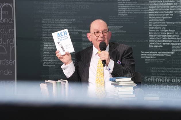 Buchmesse Leipzig GER, Leipzig,20260319, Buchmesse Leipzig, Messehalle , Denis Scheck, Best of druckfrisch, , Presentation of new publications, is a translator and journalist in radio and television, ach die dumme Literatur, Nicolas mahler, Shurkamp Verlag