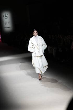 A model wears at collection runway a creation from Simorra during Pasarela Cibeles Mercedes-Benz Fashion Week Madrid 2026 in Madrid, on Friday, 20 March 2026. Cordon Press 