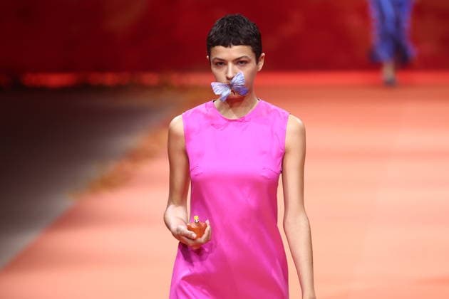 Agatha Ruiz de la Prada fashion show at Mercedes Benz Fashion Week in Madrid A model during an Agatha Ruiz de la Prada fashion show at Mercedes Benz Fashion Week, March 20, 2026, in Madrid Spain The Madrid-based designer Agatha Ruiz de la Prada, a Spanish fashion icon for her pop universe of vibrant colors and geometric shapes, presents her spring summer 2026 collection at MBFWMadrid, Spanish fashion icon for her pop universe of vibrant colors and geometric shapes, presents at MBFWMadrid her spring summer collection 2026, created with the support of artificial intelligence and faithful to her unmistakable hearts and playful volumes at IFEMA Madrid 20 MARCH 2026 Madrid Madrid Madrid Spain  Copyright: xEduardoxParrax 7383005