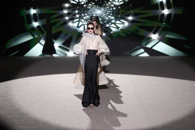 Hannibal Laguna fashion show at Mercedes Benz Fashion Week Madrid Models at a Hannibal Laguna fashion show during Mercedes Benz Fashion Week, March 20, 2026, in Madrid Spain The designer Hannibal Laguna, master of womens couture and benchmark of handcrafted luxury, presents at MBFWMadrid his spring summer collection 2026 Lazuliflow, inspired by the shades of blue and the movement of the sea, in the framework of the great catwalk of IFEMA Madrid 20 MARCH 2026 FASHION Madrid Madrid Espana  Copyright: xEduardoxParrax 7383213