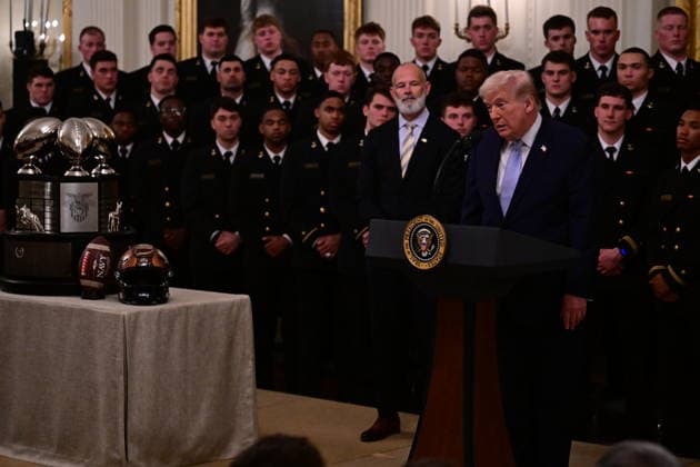 U.S. President Donald Trump WASHINGTON, D.C., UNITED STATES - MARCH 20: U.S. President Donald Trump speaks during the Commander-in-Chief’s Trophy presentation ceremony at the White House in Washington, D.C., United States on March 20, 2026. The 2025 Commander-in-Chief’s Trophy was awarded to the U.S. Naval Academy football team following its victory over Army and Air Force. Kyle Mazza Anadolu Washington United States. Editorial use only. Please get in touch for any other usage.  Copyright: x2026xAnadoluxKylexMazzax